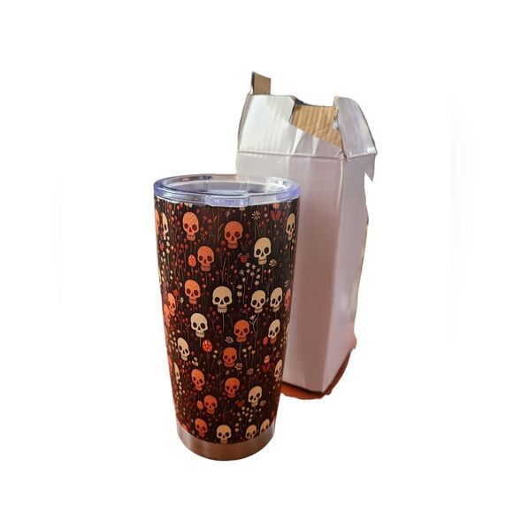 Spooky Chic Skull & Floral Double Wall Insulated Tumbler with Sliding Lid - 20oz - Picture 5 of 5